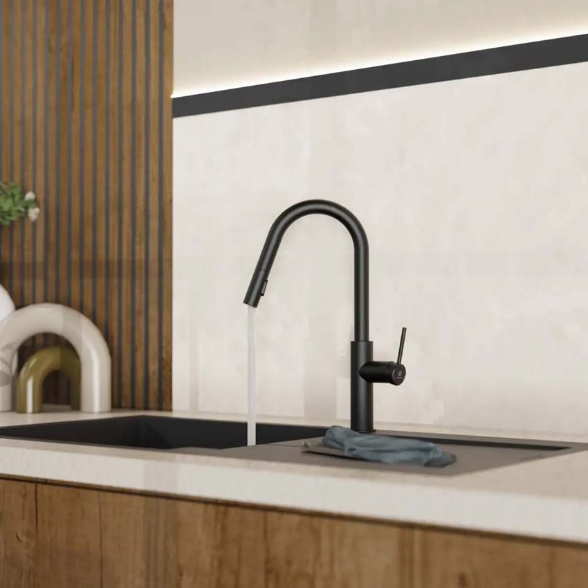 Robinet de cuisine Wasserwerk WK 13 Curve noir mat avec bec extractible