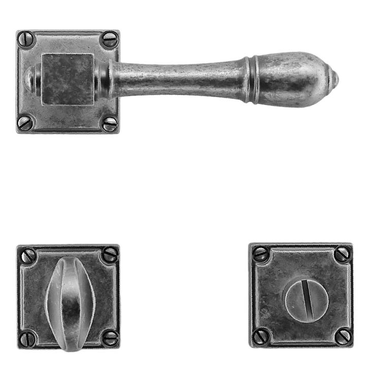 Poignée de porte prato vieil argent avec serrure toilette