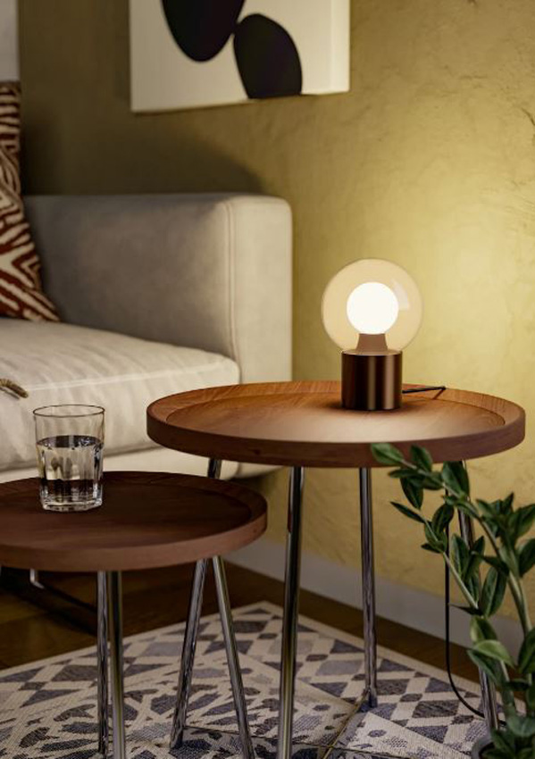 Lampe de table - bronze/marron - Ø12xH17,5cm - dimmable - E14 - 1x25W - commande tactile