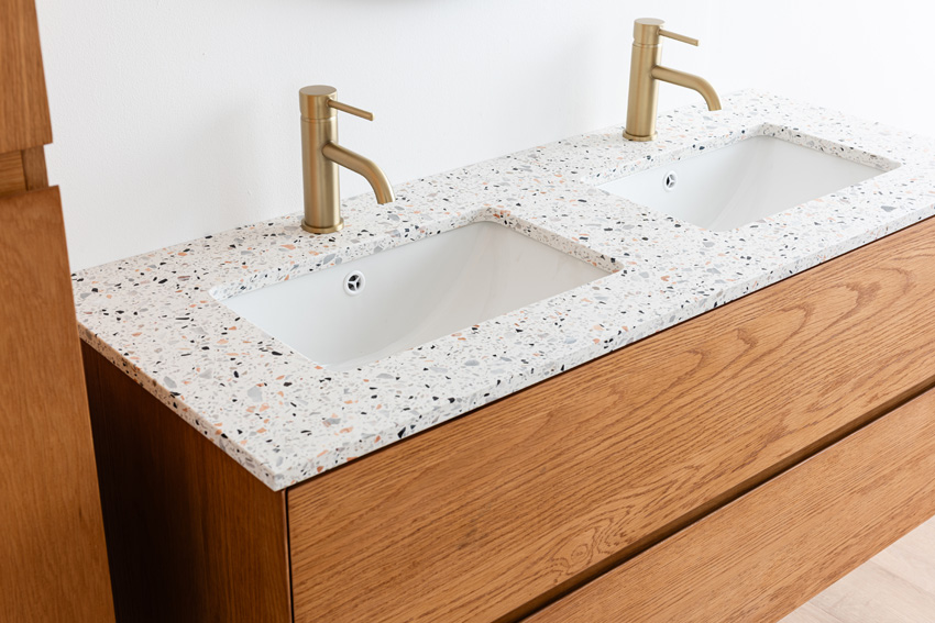 Topblad terrazzo met wastafels voor dubbel badkamermeubel 120,5cm
