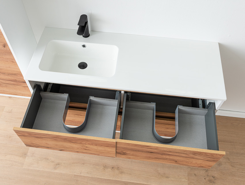 Badkamermeubel Treviso eik/wit met enkele wastafel glanzend wit 120cm
