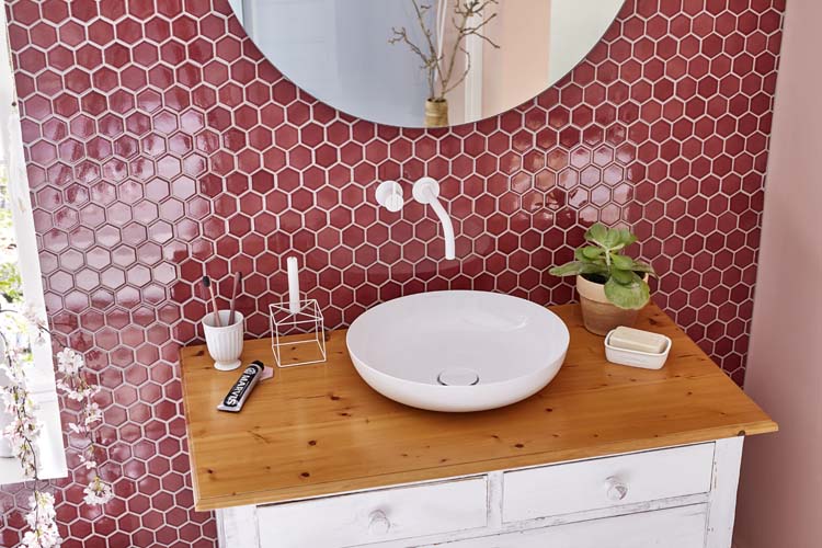 Mozaïek hexagon bordeaux glans 32,5 x 28,1 cm