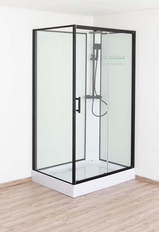 Cabine de douche Ava 120x90x226 droite noir/blanc avec set de douche