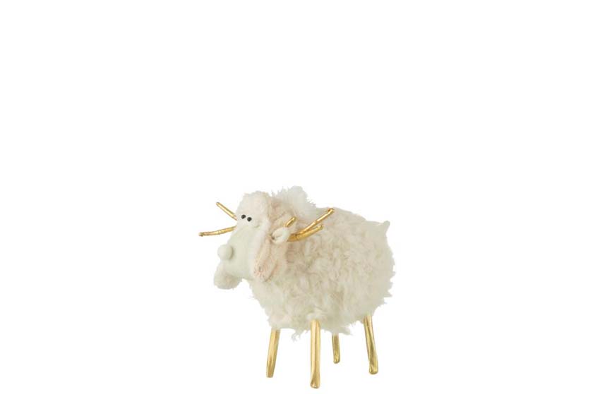 Figuur rendier met muts textiel crème/goud S