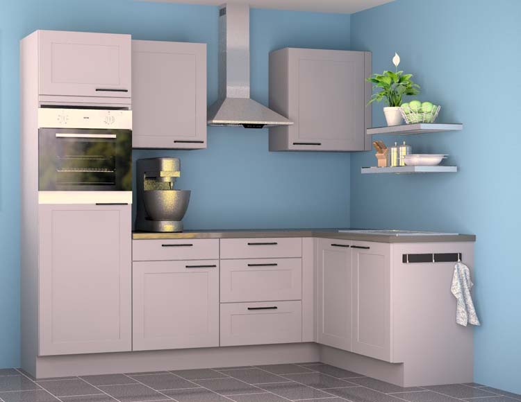 Hoekkeuken Premium 11 grijs 245x165cm - voorgemonteerd - zonder toestellen - inox wanddampkap