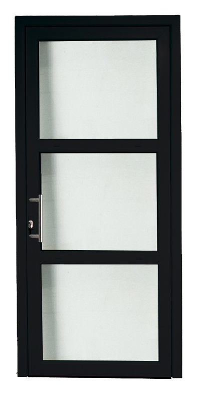 Porte extérieure 3 parties PVC verre clair noir/blanc 980x2180mm ouvrant à gauche