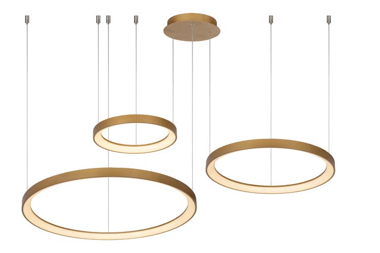 Lucide Premium Vidal - Hanglamp - Ø 78 cm - LED Dimb. - 1x120W 2700K - Mat Goud / Messing