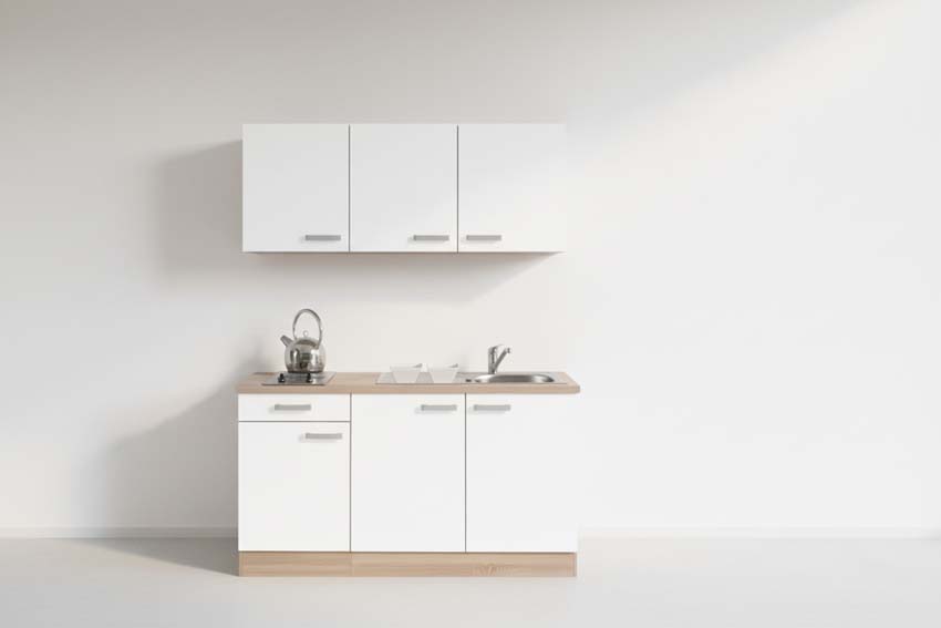 Keuken student wit/eik licht 150cm - inox kookplaat - zonder toestellen