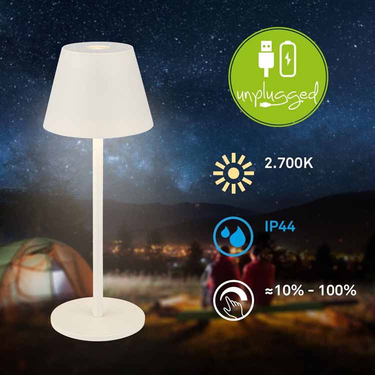 Tafellamp Salori - wit - 14.2cm - dimbaar - LED - 2.1W - 2700K - IP44 - USB