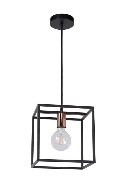 Hanglamp - zwart/koper - 25x25x155cm - dimbaar - E27 - 60W