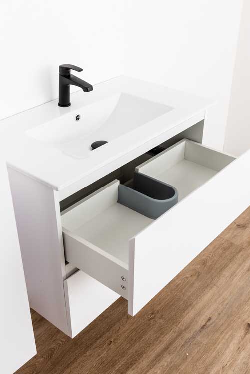 Meuble de salle de bain Bianca blanc mat 800 mm lavabo brillant