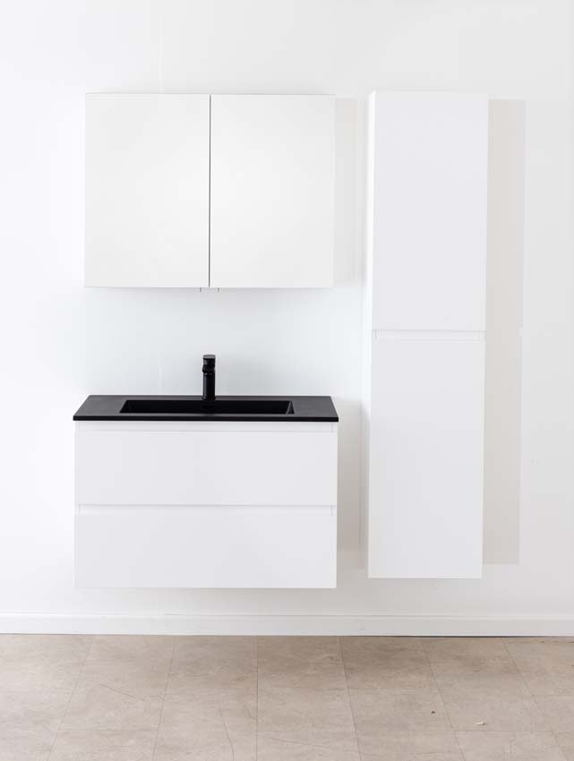 Meuble de salle de bain Tibo blanc avec lavabo simple blanc noir 90cm