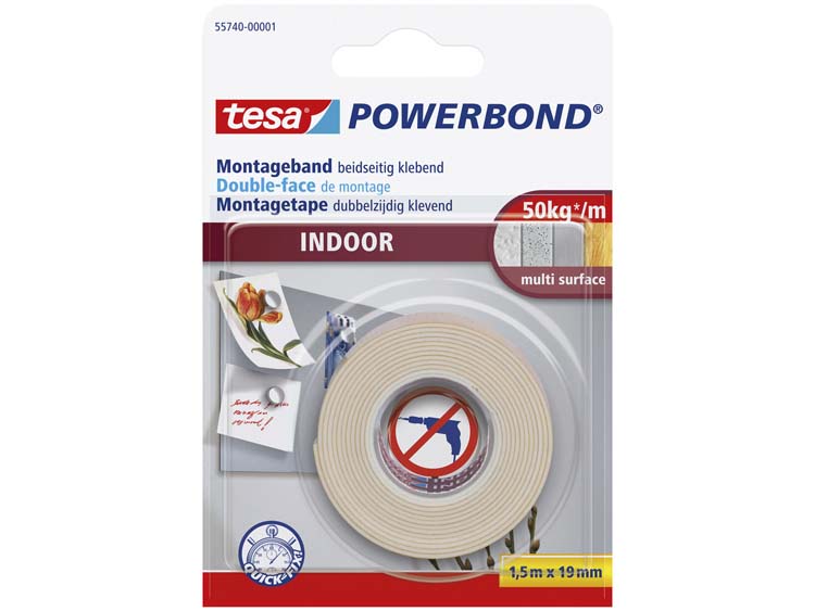 Tesa ruban de montage intérieur 1,5m x 19mm blanc