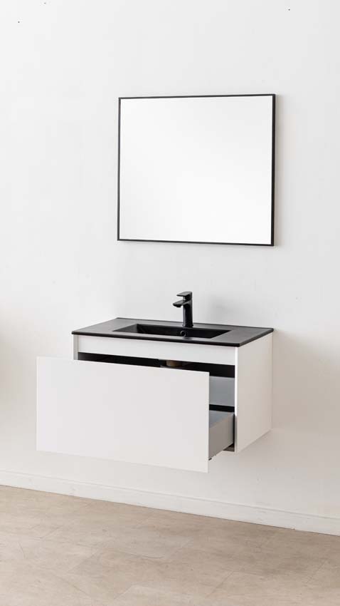 Meuble de salle de bains Arizona suspendu avec lavabo simple noir mat 80cm