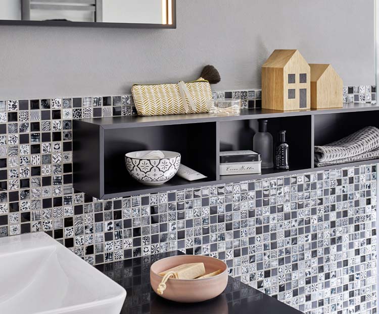Mosaïque Crystal Mix noir brillant 29,8x29,8cm