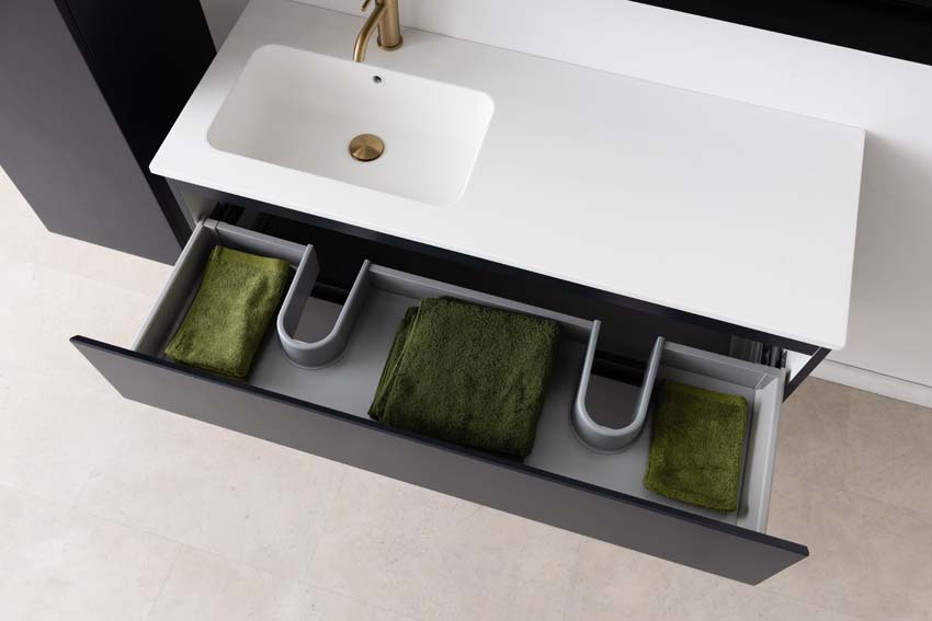 Meuble de salle de bains Tibo gris suspendu avec lavabo simple à gauche blanc mat 120cm