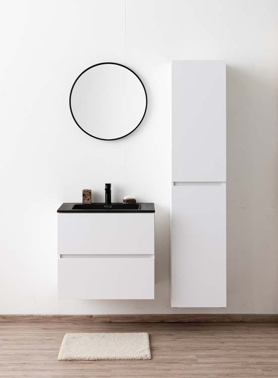 Meuble de salle de bains Pia blanc mat suspendu avec lavabo simple noir mat 70cm