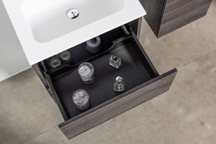 Meuble de salle de bain Dotan chêne foncé 600 mm lavabo brillant
