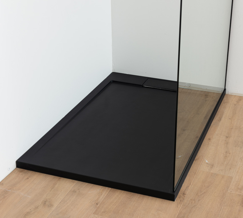 Douchebak Akon polybeton mat zwart 140x90cm