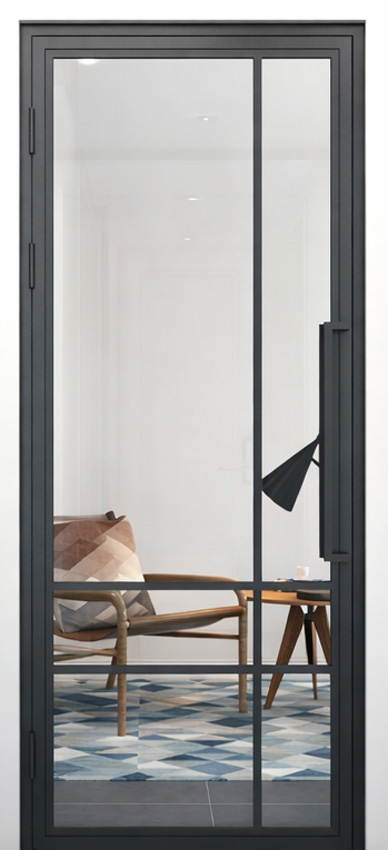 Porte intérieure en acier Tara noir 6W asymétrique 88x214,9cm poussant droit