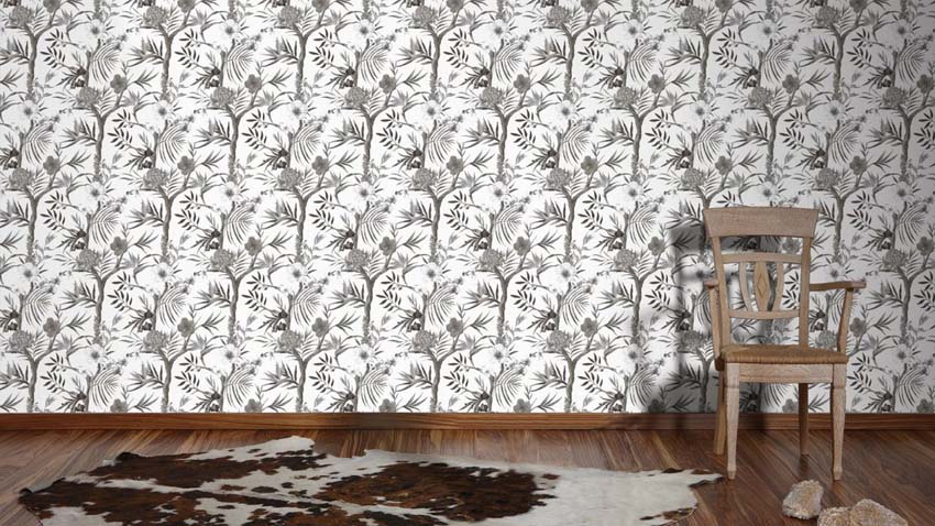 Papier peint vinyle sur intissé fleurs gris/blanc 0,53x10m