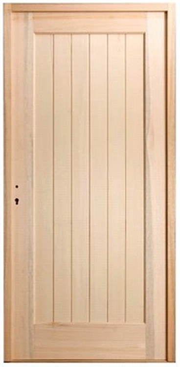 Porte extérieure bois à planchettes meranti naturel 940x2145mm poussant à droite