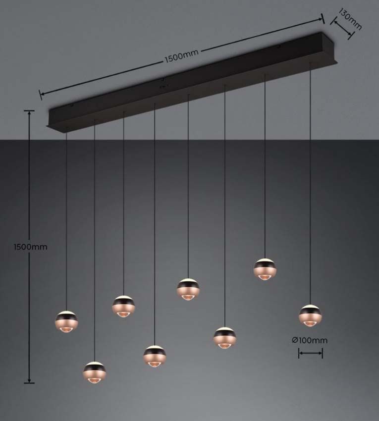 Suspension Easy Lift - Noir - 150cm - Dimmable - 8x8W  2300-4000K