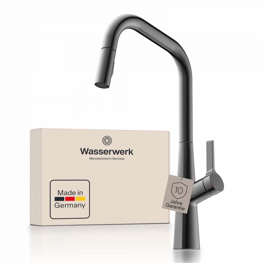Robinet de cuisine Wasserwerk WK 9 Edge graphite mat avec bec extractible
