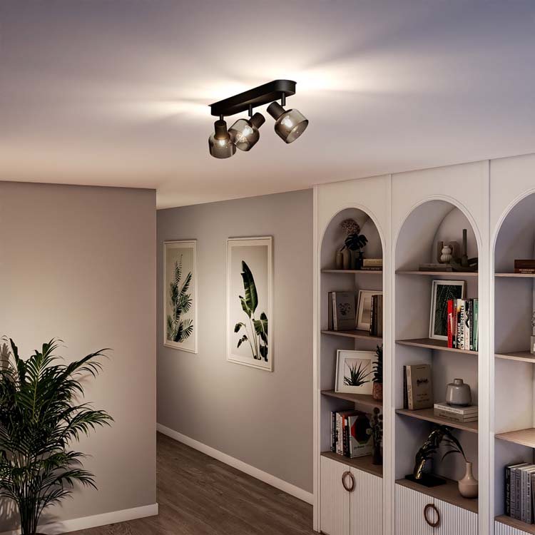 Opbouwspot - glas kort - dimbaar - E14 - 3x25W - excl lamp - zwart