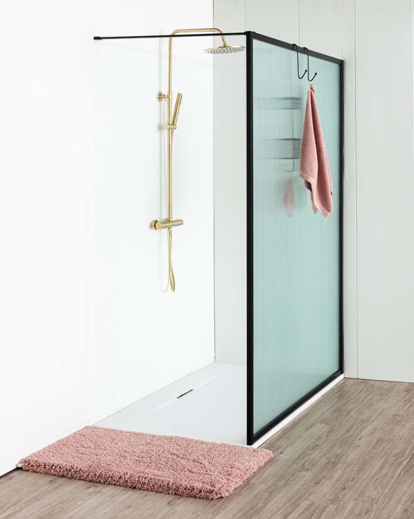 Douchewand Umi 2 geribbeld zwart profiel 160x200cm met stang