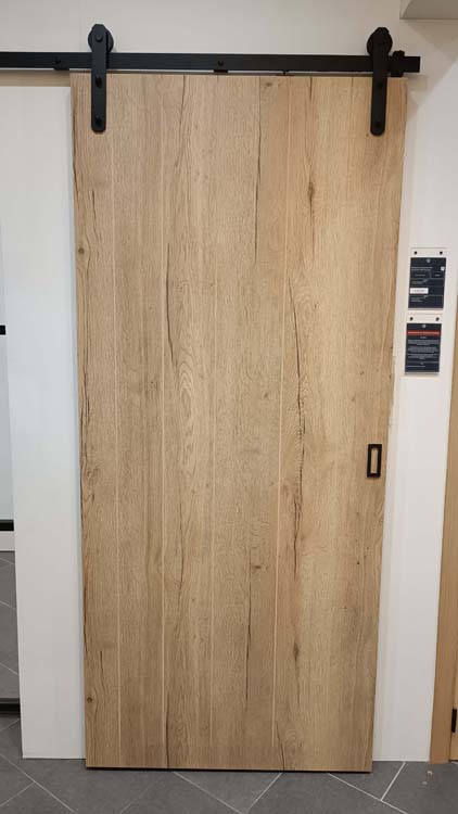 Porte coulissante simple complète Realwoord Oak 93x211,5cm + rail noir