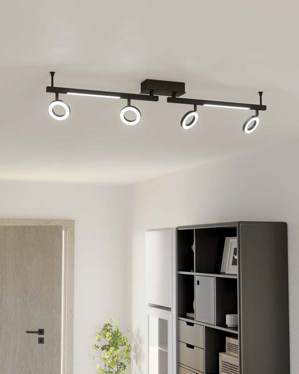 Spot plafond Cardi 4 spots noir 4x3.2W 1600LM 