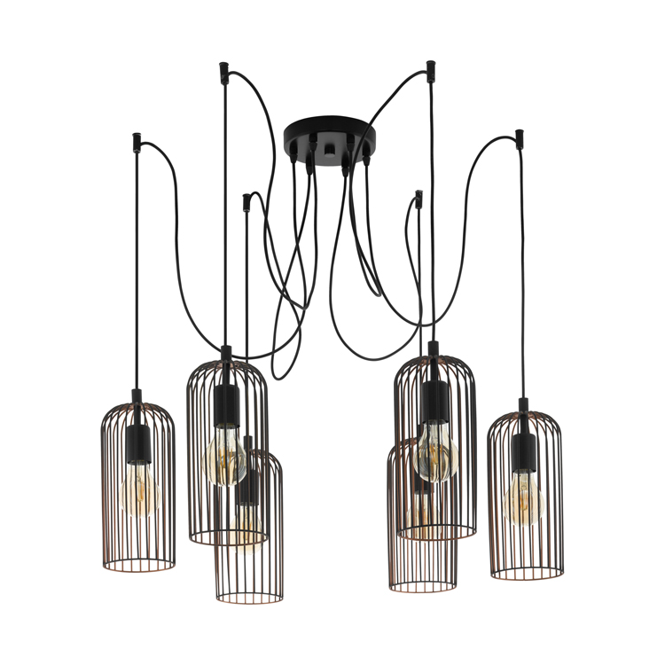 Hanglamp zwart/koper E27 6X60W