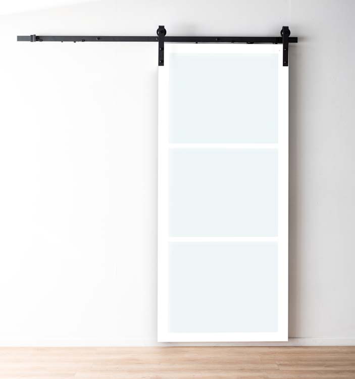 Porte coulissante steellook blanc mat+rail robust noir 93x211.5cm