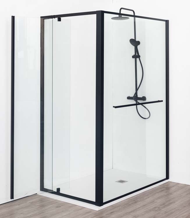 Paroi de douche fixe Urian 137-139x200cm avec porte-serviettes noir Paroi de douche fixe Urian 137-139x200cm avec porte-serviettes noir