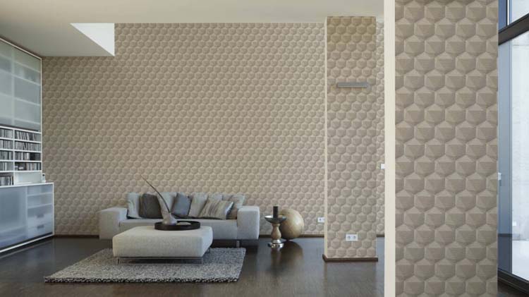 Vinyle sur papier peint intissé 0,53x10m argile hexagonale