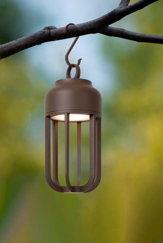 Lucide Essential Wells - Oplaadbare wandlamp binnen/buiten - Accu/batterij - Ø10cm - LED Dimbaar - CCT - 1x5W 2700K/4000K - IP54 - Roestbruin