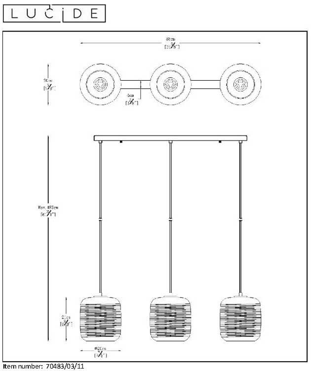 Lucide ERYN - Suspension - E27 - Chrome