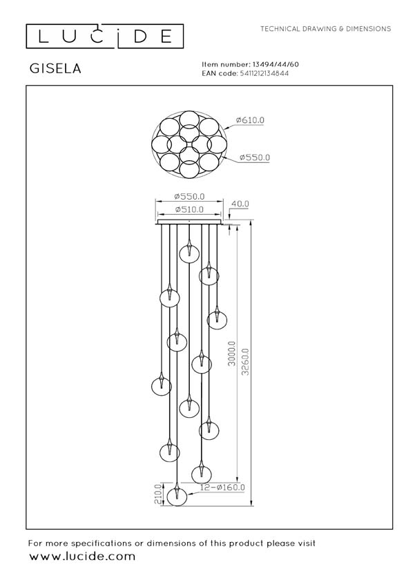 GISELA - Hanglamp - Ø 61 cm - LED Dimb. - 12x3,6W 2700K - Transparant