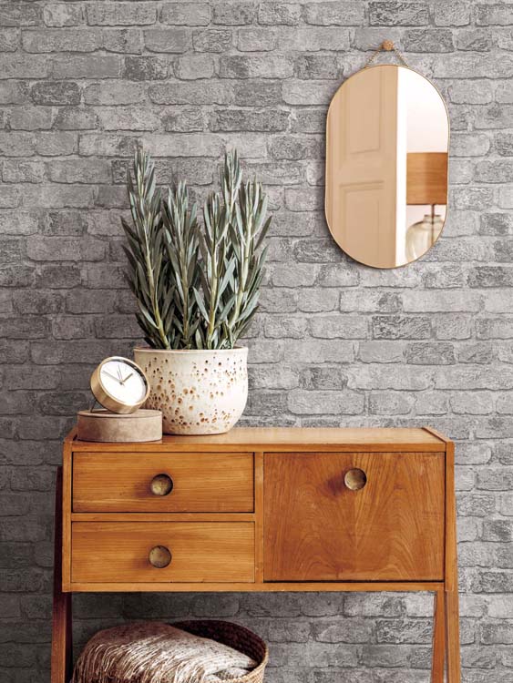 Vinyl op vliesbehang baksteen grijs 0,53x10m