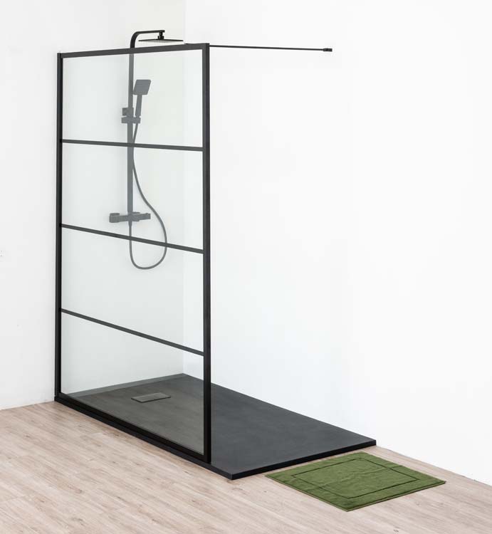 Paroi de douche fixe Ugo 160 x 200 cm avec barreau noir mat Paroi de douche fixe Ugo 160 x 200 cm avec barreau noir mat