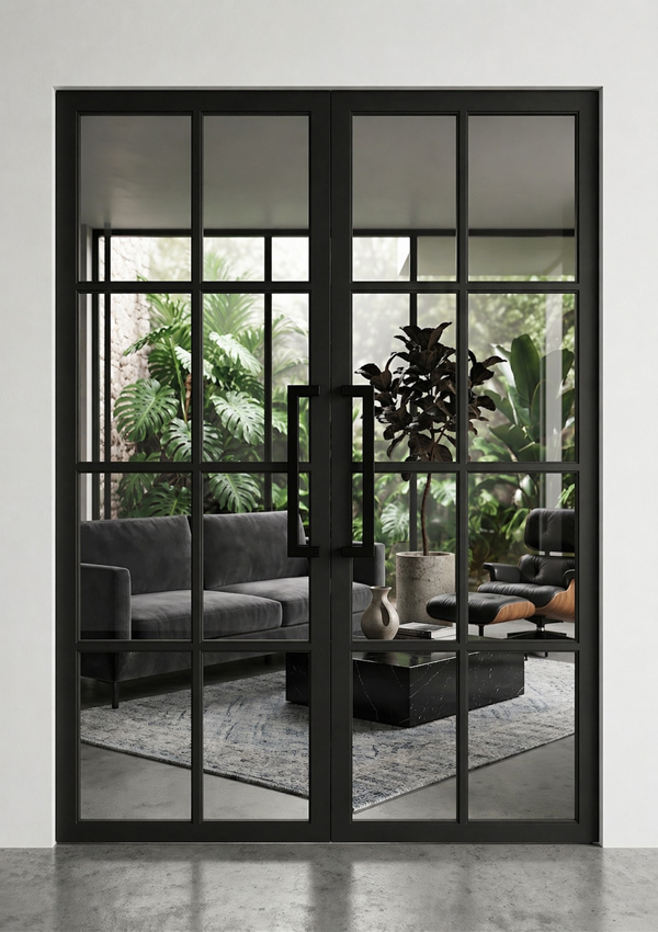 Bloc-porte double 78cm steel look black 8R+VP8R verre clair 201.5cm