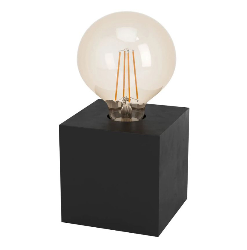 Lampe de table - noire - 9,5x9,5x9,5cm - E27 - 1x40W - interrupteur sur câble