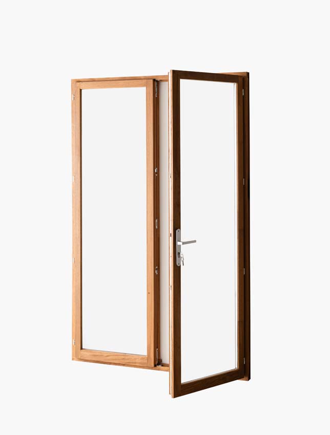 Houten terrasraam 2-vleugels Meranti Trae 55mm naturel 1500 x 2150 mm