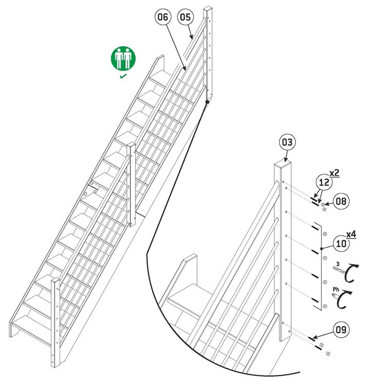 Trap beuk Wolfsburg 280x82cm met leuning