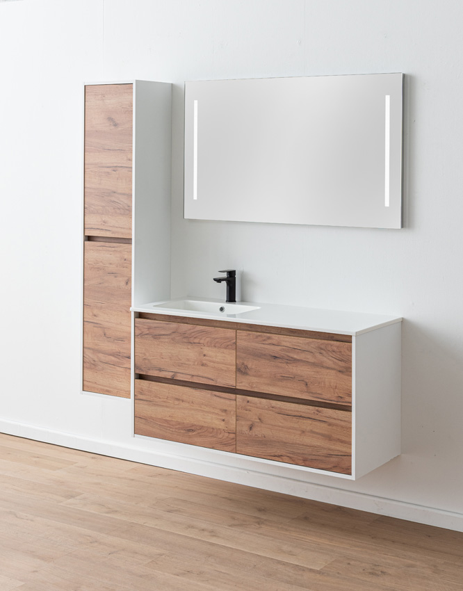 Badkamermeubel Treviso eik/wit met enkele wastafel glanzend wit 120cm