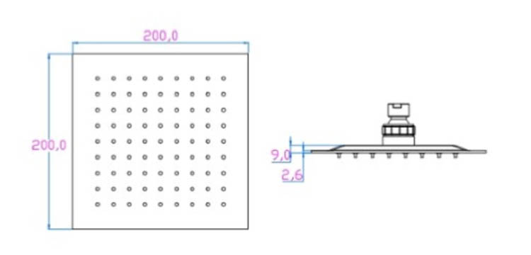 Douchekop Scarlet vierkant RVS chroom 20x20cm