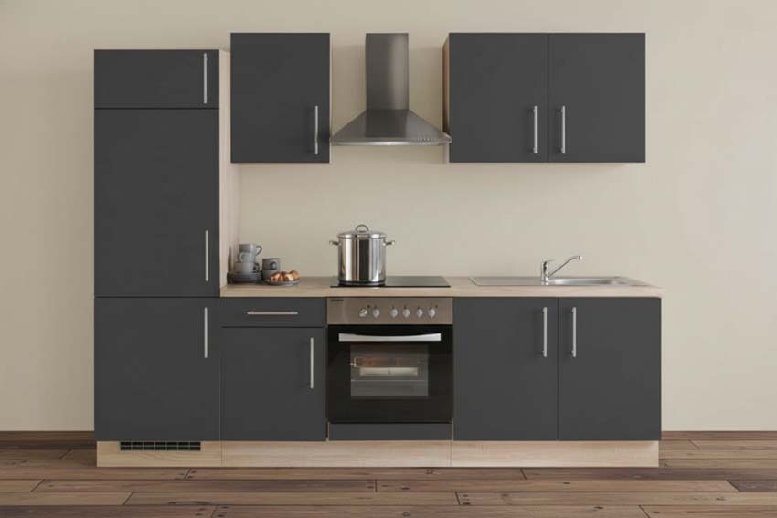 Keuken Ymir mat grijs 270cm - inox wanddampkap - zonder toestellen