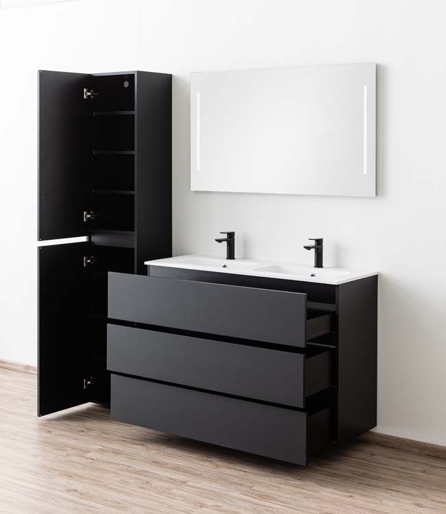 Meuble de salle de bain Puro debout noir mat 1200 mm
