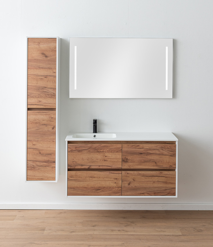 Badkamermeubel Treviso eik/wit met enkele wastafel glanzend wit 120cm
